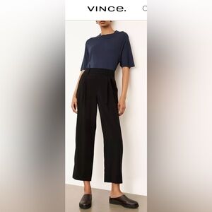 Vince Black Crepe Stove Pipe Pull On Ankle Length Ecovero Fabric Blend Pants - S